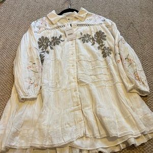Free People Oversized Ivory Embroidered Dress Small